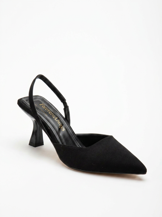 Rae - Black Suede Slingback Kitten Heels