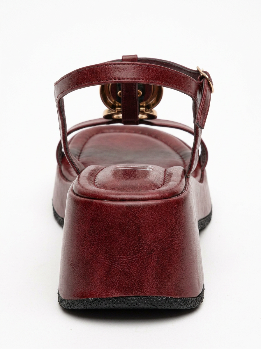 Sandalia Kerry Burgundy Buckle Platform Slingback (Mujer)