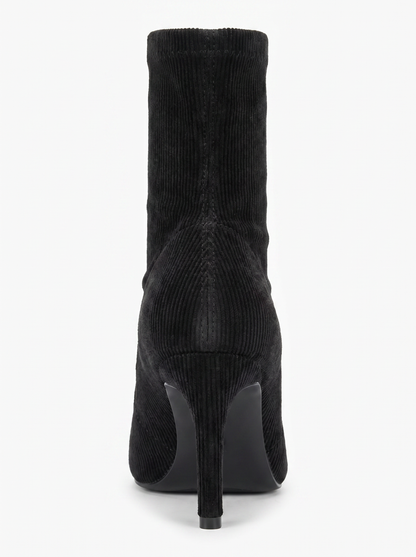 Thalin - Botín de aguja de terciopelo negro con cremallera lateral (Mujer)