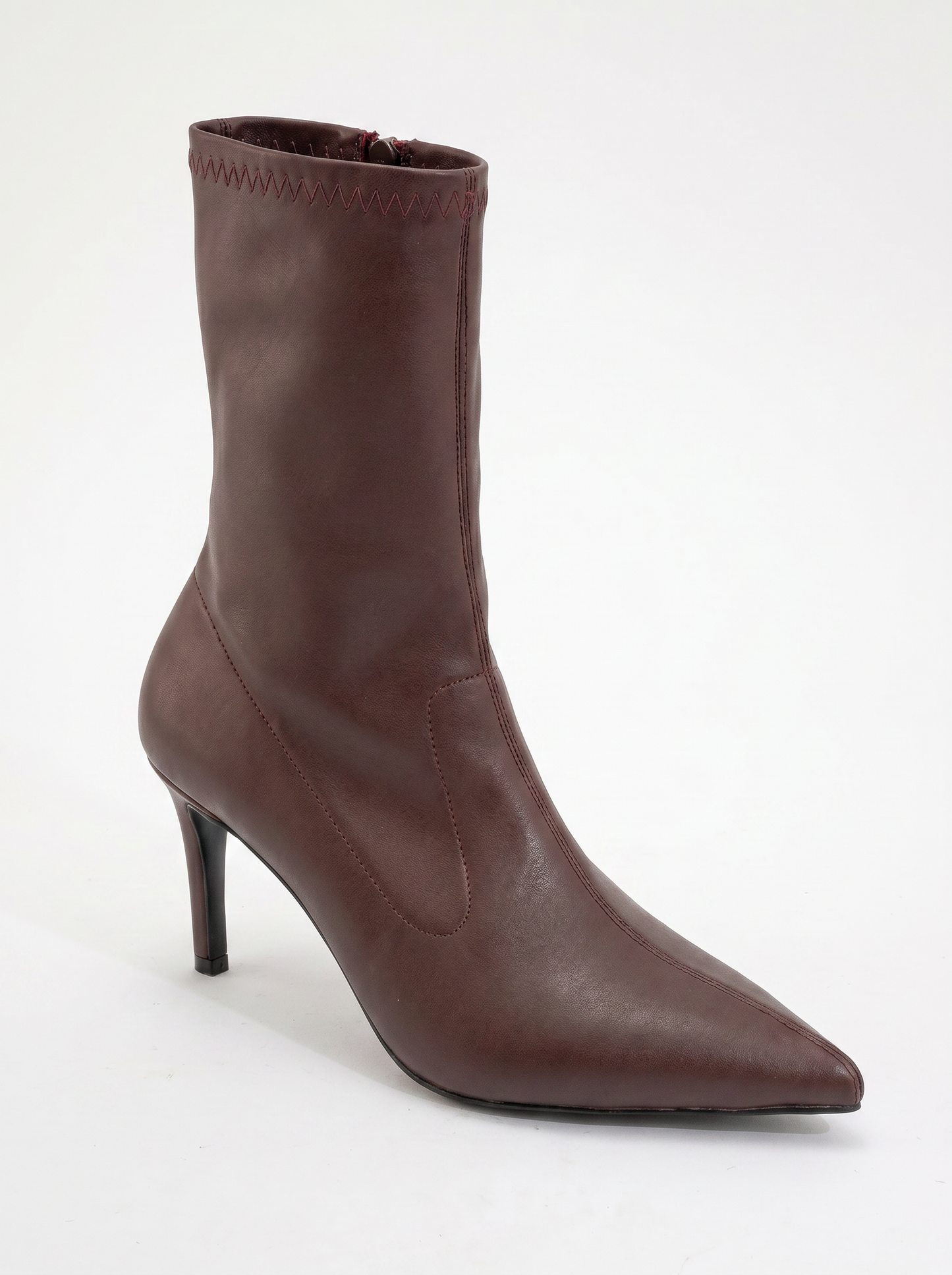 Thalin - Botín Stiletto con Cremallera Lateral en Burdeos Oscuro (Mujer)