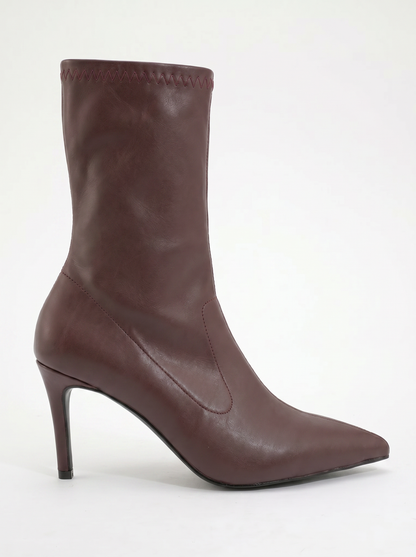 Thalin - Botín Stiletto con Cremallera Lateral en Burdeos Oscuro (Mujer)