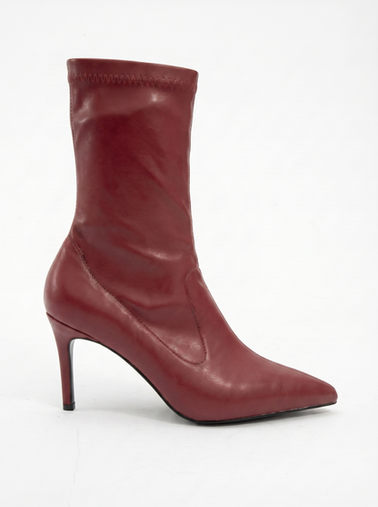 Thalin - Botín de tacón de aguja con cremallera lateral en terciopelo color burdeos (mujer)