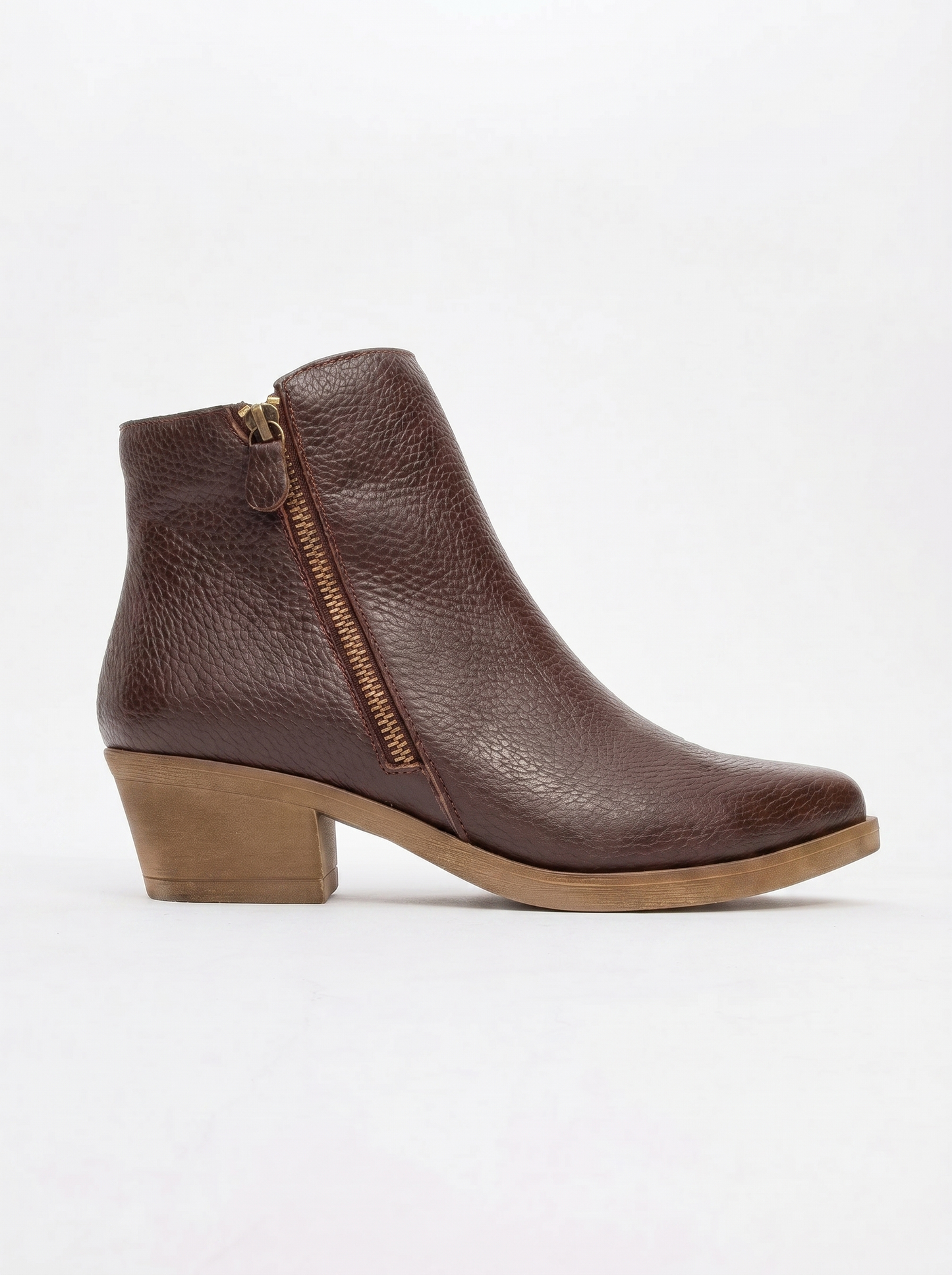 Bota JAYER de cuero marrón con doble cremallera y tacón de bloque (Mujer)