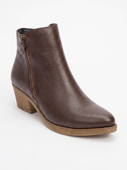Bota JAYER de cuero marrón con doble cremallera y tacón de bloque (Mujer)