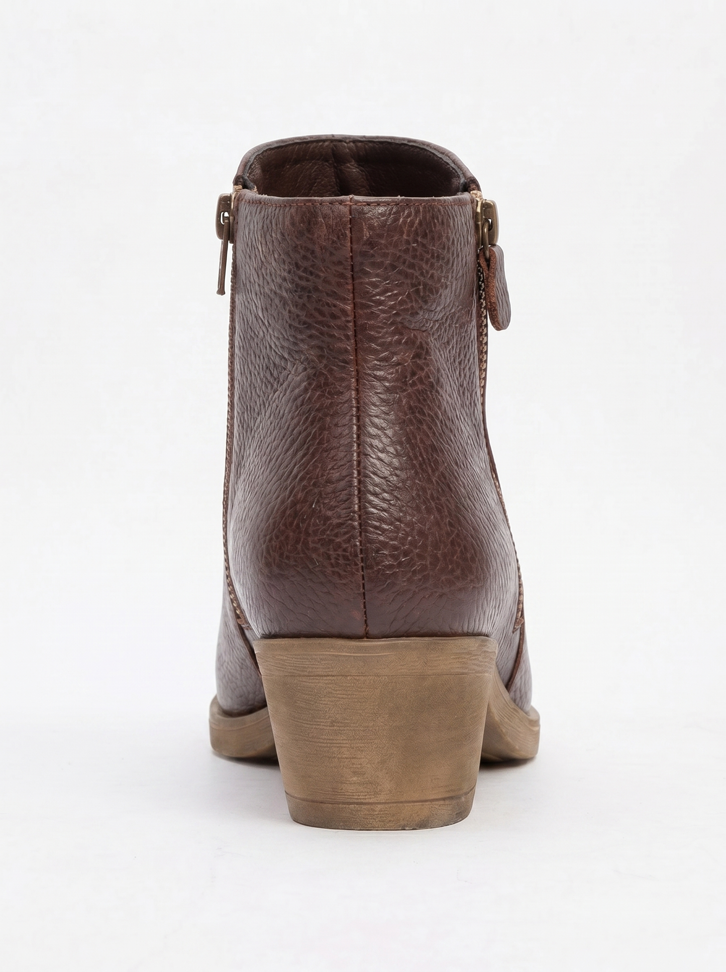 Bota JAYER de cuero marrón con doble cremallera y tacón de bloque (Mujer)