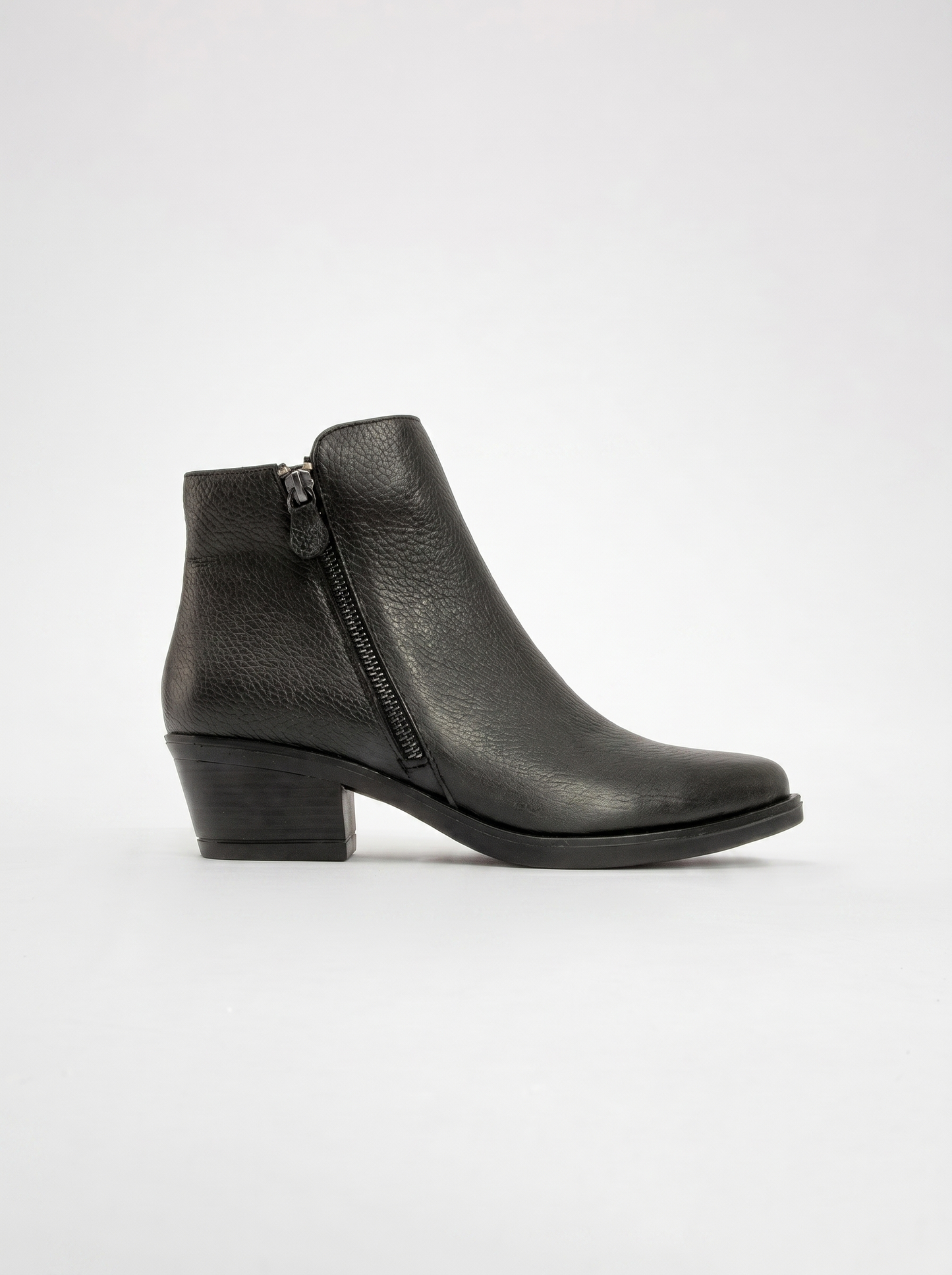 Bota de tacón de bloque con doble cremallera de cuero negro JAYER (Mujer)