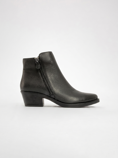 Bota de tacón de bloque con doble cremallera de cuero negro JAYER (Mujer)
