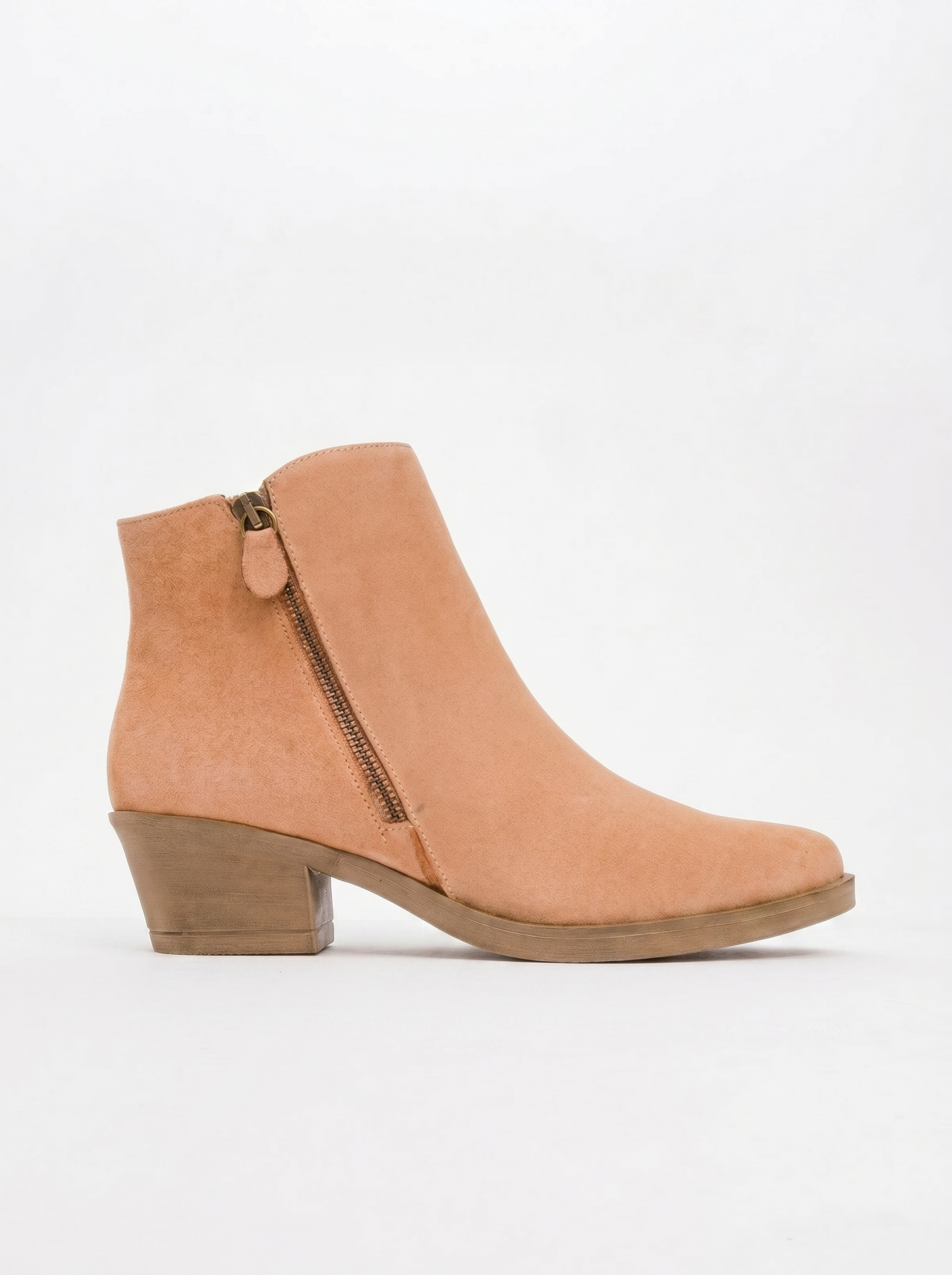 Bota de tacón en bloque con doble cremallera de piel beige oscuro JAYER (Mujer)