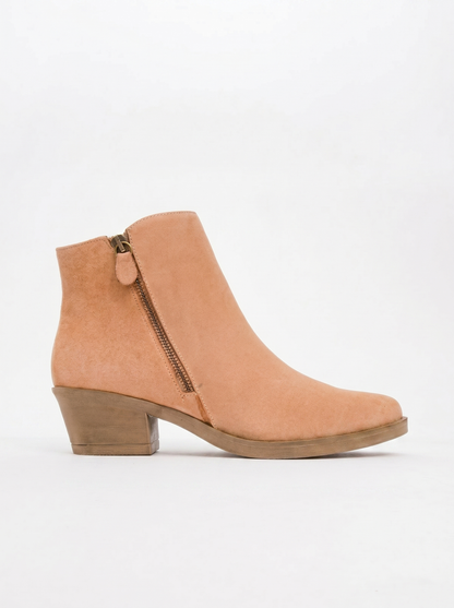 Bota de tacón en bloque con doble cremallera de piel beige oscuro JAYER (Mujer)