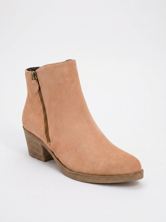 JAYER Dark Beige Leather Double-Zip Block Heel Boot (Women)