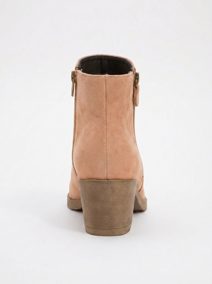 Bota de tacón en bloque con doble cremallera de piel beige oscuro JAYER (Mujer)