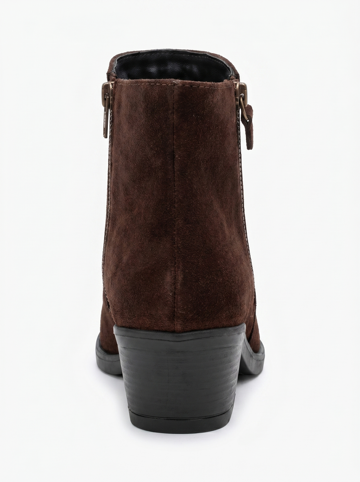 JAYER Brown Suede Leather Double-Zip Block Heel Boot (Women)