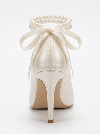 Cadelina Ivory Pearl Ankle Wrap Bridal Pointed Toe Pump (women)