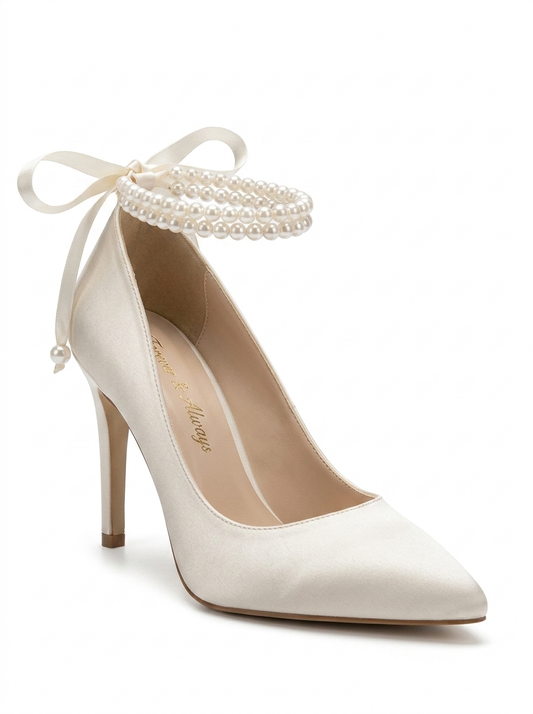 Cadelina Ivory Pearl Ankle Wrap Bridal Pointed Toe Pump (women)