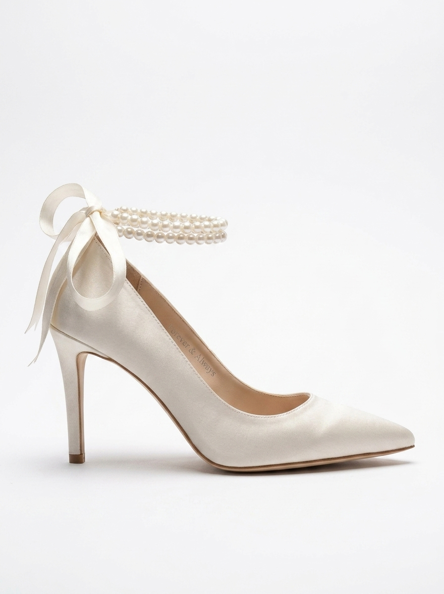 Cadelina Ivory Pearl Ankle Wrap Bridal Pointed Toe Pump (women)