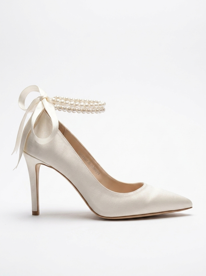 Cadelina Ivory Pearl Ankle Wrap Bridal Pointed Toe Pump (women)