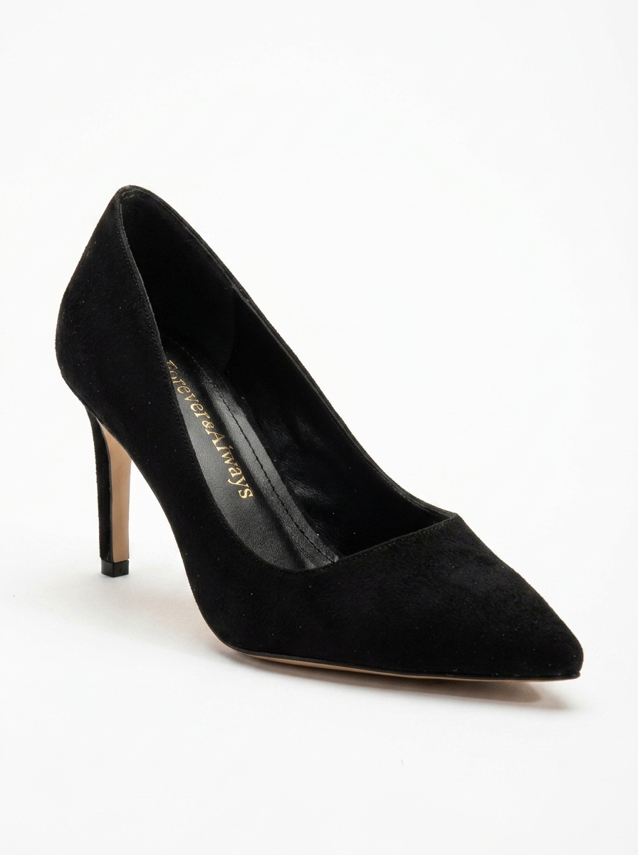 Perla - Black Suede Pointed Toe Stiletto Pump
