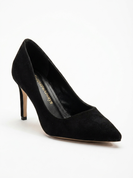 Perla - Black Suede Pointed Toe Stiletto Pump