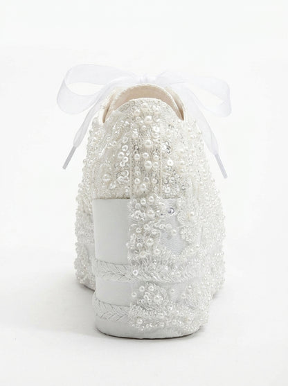 Florette - Ivory Lace Platform Bridal Sneakers