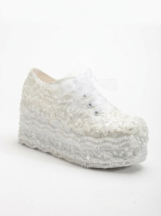 Florette - Ivory Lace Platform Bridal Sneakers