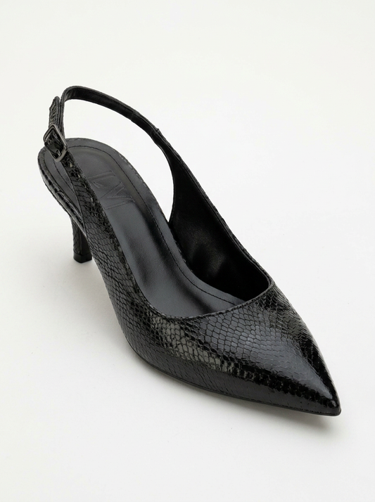 Value - Black Pattern Pointed Toe Pump (Women)