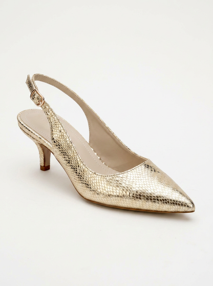 Valor - Zapato de tacón con punta y estampado dorado (Mujer)