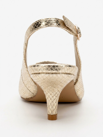 Valor - Zapato de tacón con punta y estampado dorado (Mujer)