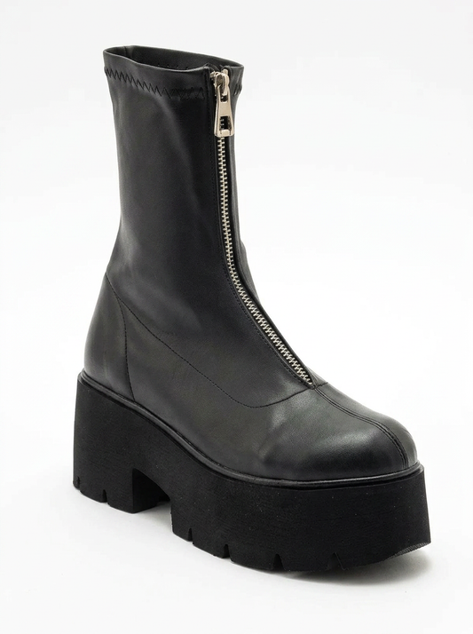 Ovil - Black Stretch Platform Zip Boot (Women)