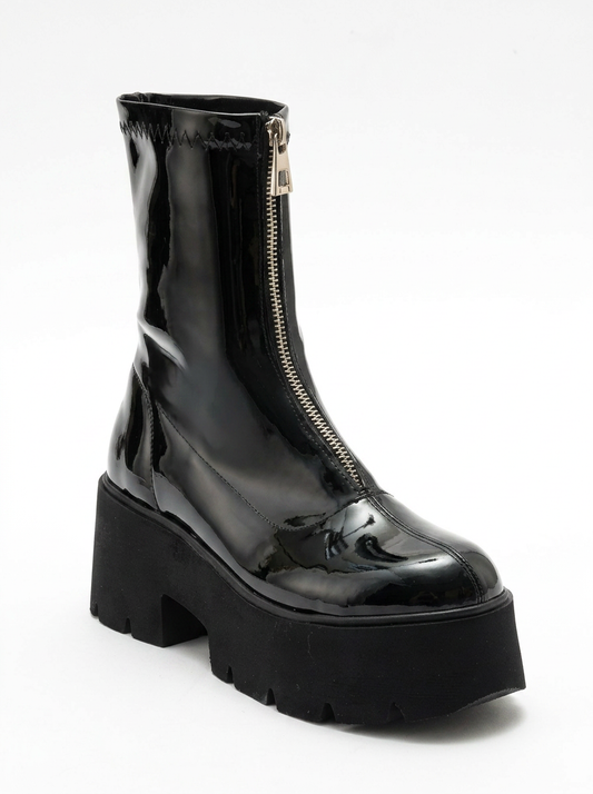 Ovil - Black Patent Platform Zip Boot (Women)