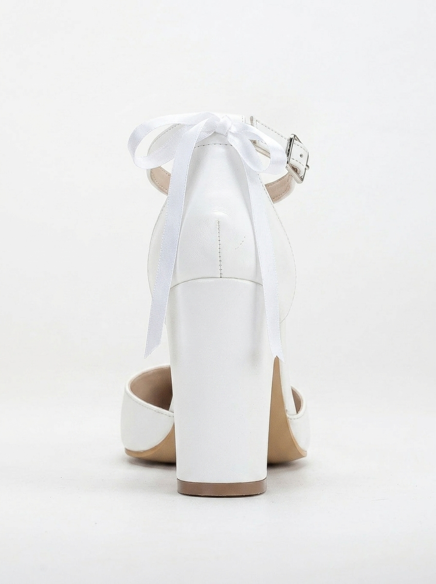Jolie - White Wedding Heels with Ribbon