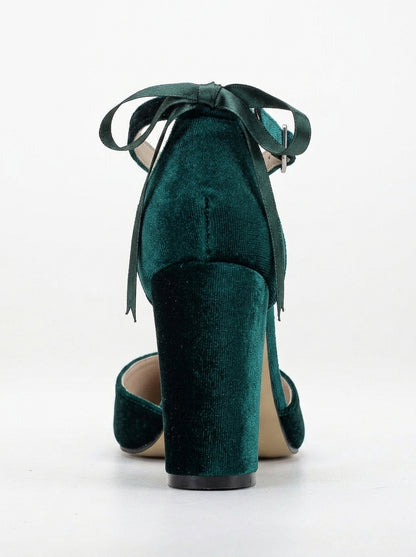 Jolie - Emerald Green Wedding Heels with Ribbon