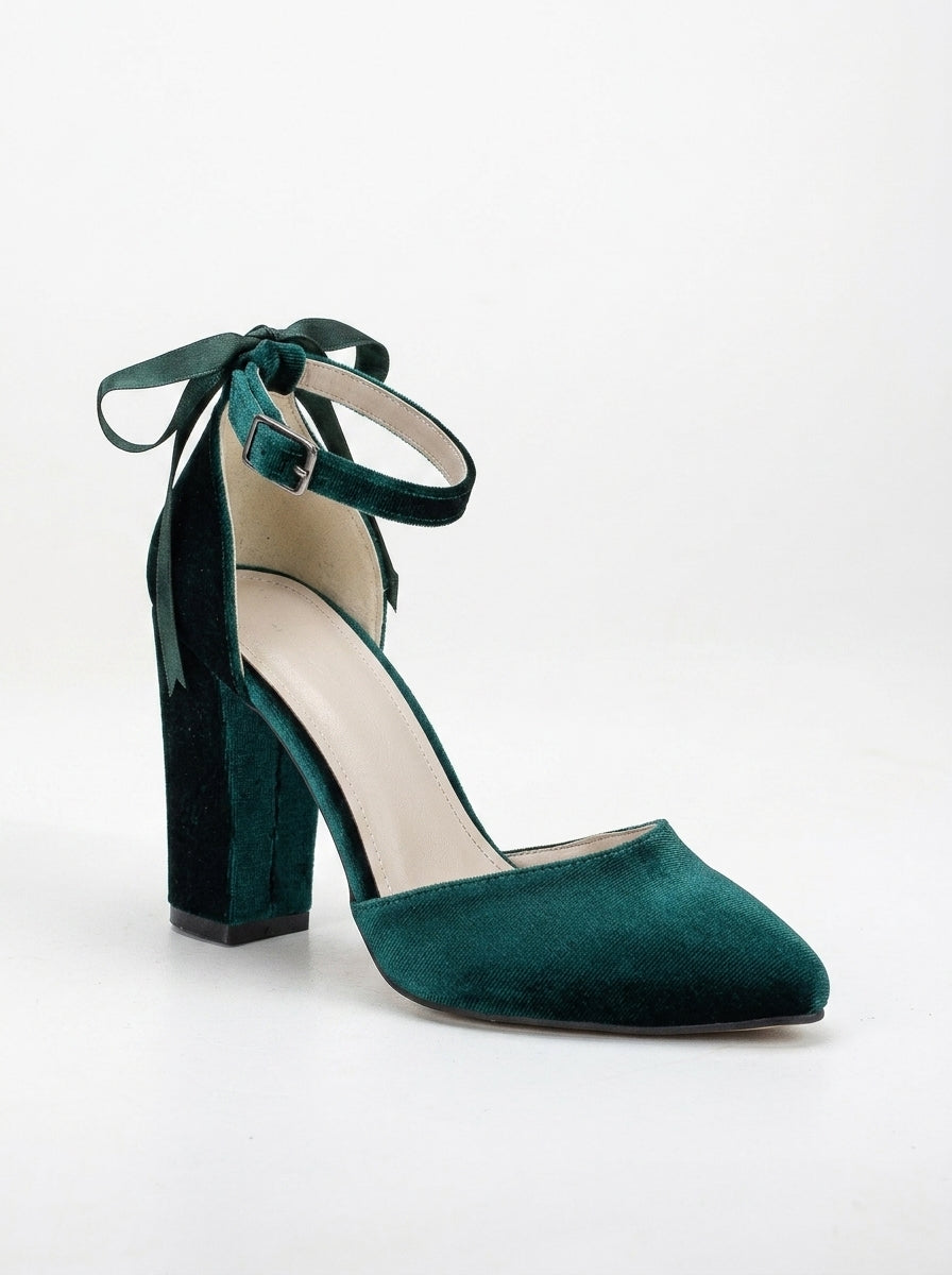 Jolie - Emerald Green Wedding Heels with Ribbon