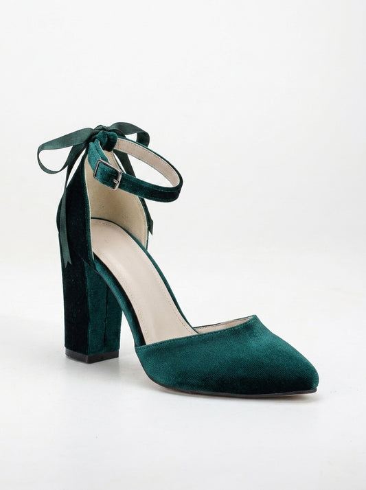 Jolie - Emerald Green Wedding Heels with Ribbon