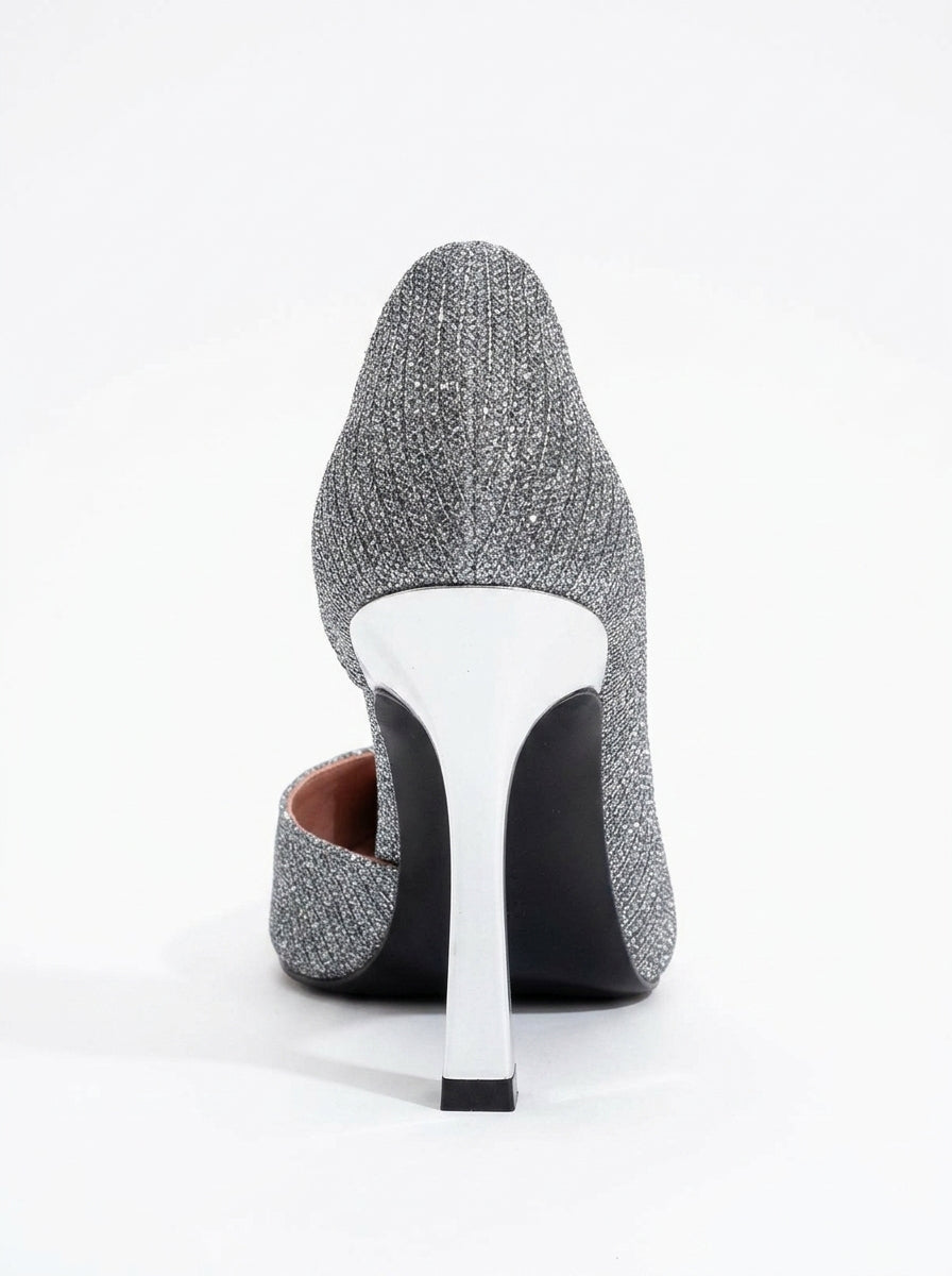 Ursula - Zapatilla de tacón de punta fina con purpurina platino (Mujer)