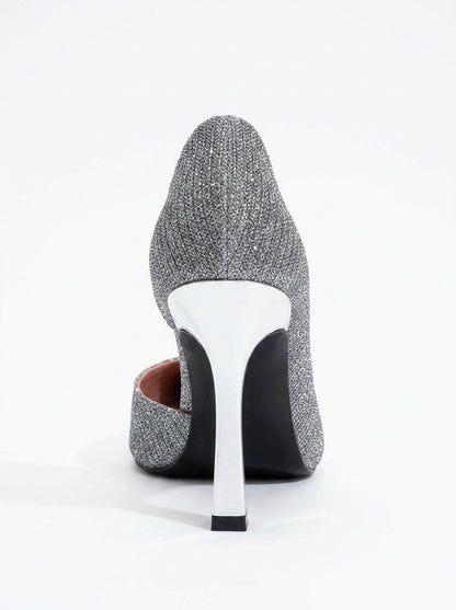 Ursula - Zapatilla de tacón de punta fina con purpurina platino (Mujer)