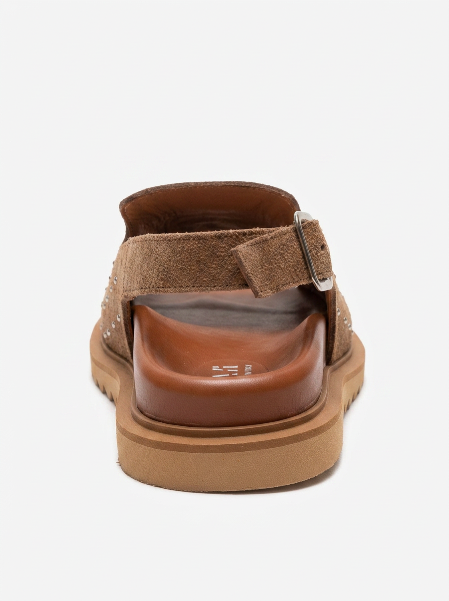 OUR - Cognac Genuine Leather Suede Studded Closed-Toe Sandal (Women)