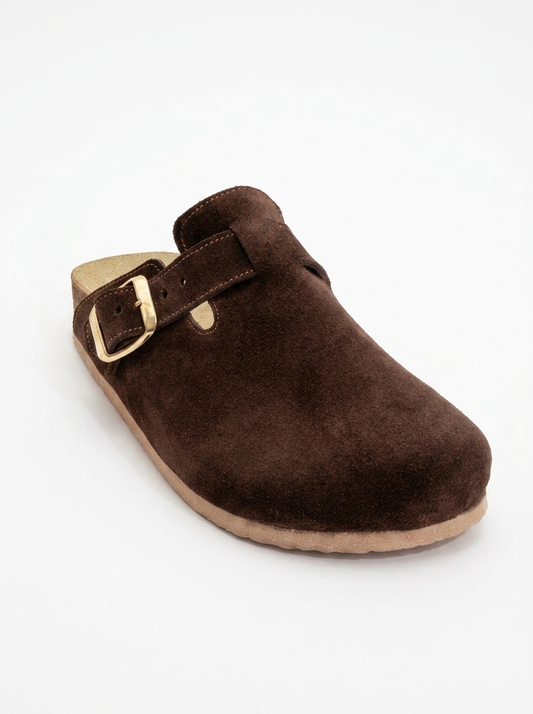 Gons - Brown Suede Leather Clogs (Women)