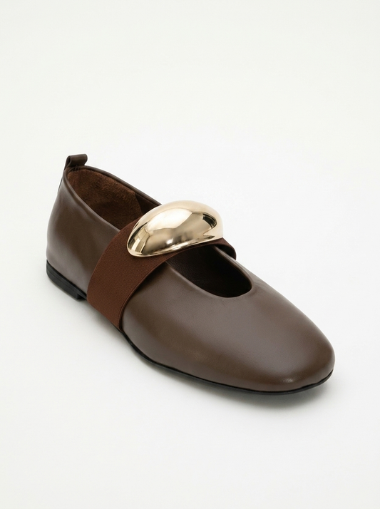 Zoey - Brown Leather Ballet Flats (Women)