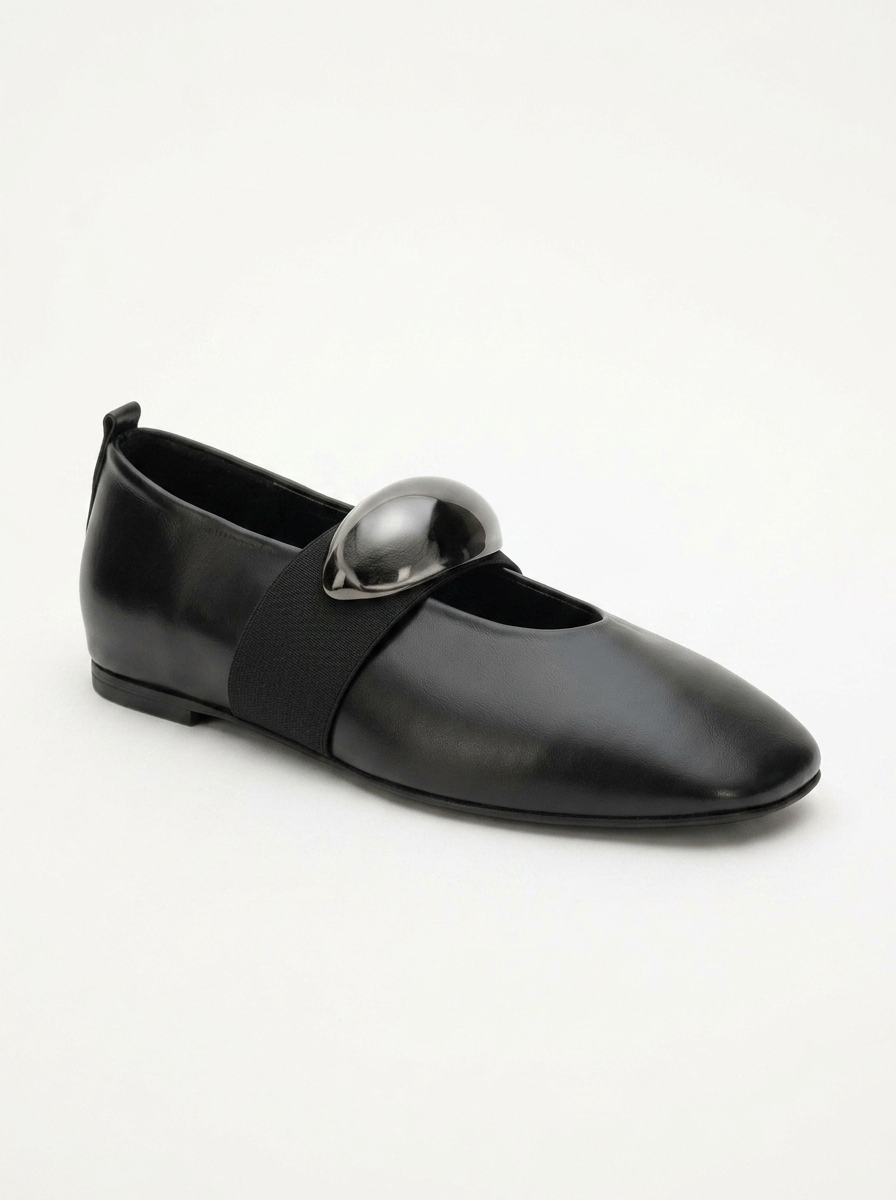 Zoey - Black Leather Ballet Flats (Women)