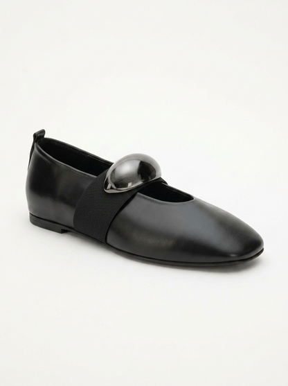 Zoey - Black Leather Ballet Flats (Women)
