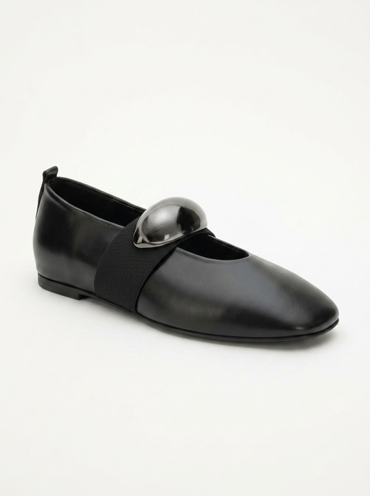 Zoey - Black Leather Ballet Flats (Women)