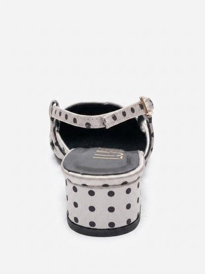 OLENA - White Black Polka Dot Genuine Leather Low Block Heel Sandal (Women)