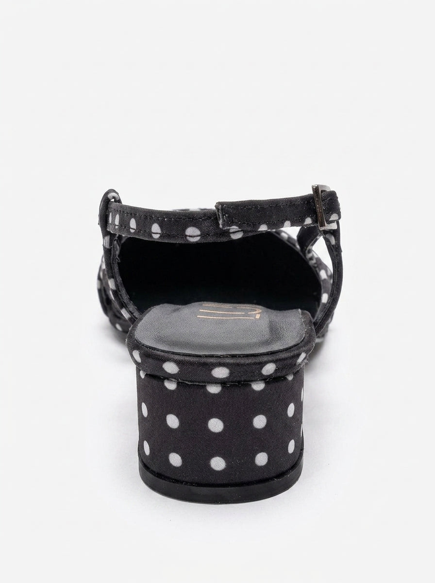 OLENA - Black White Polka Dot Genuine Leather Low Block Heel Sandal (Women)