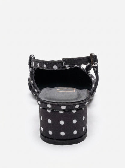 OLENA - Black White Polka Dot Genuine Leather Low Block Heel Sandal (Women)