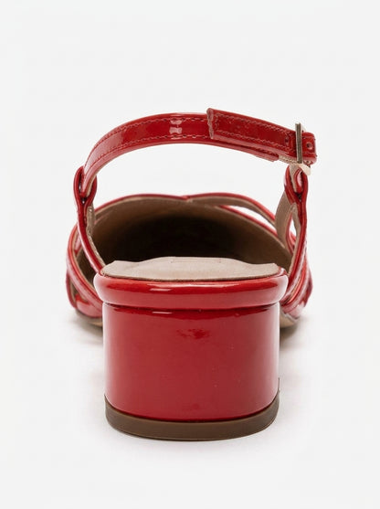 OLENA - Red Genuine Leather Block Heel Sandal (Women)