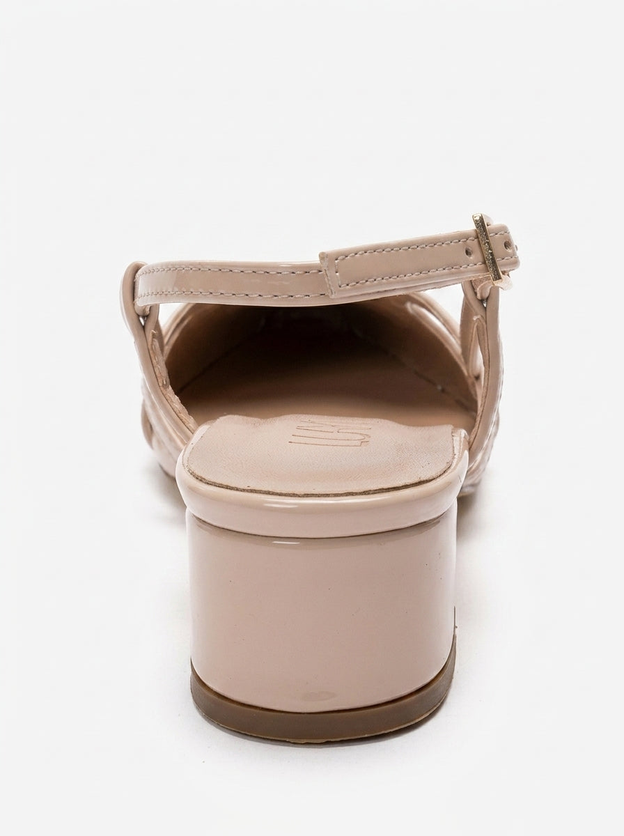 OLENA - Beige Genuine Leather Block Heel Sandal (Women)
