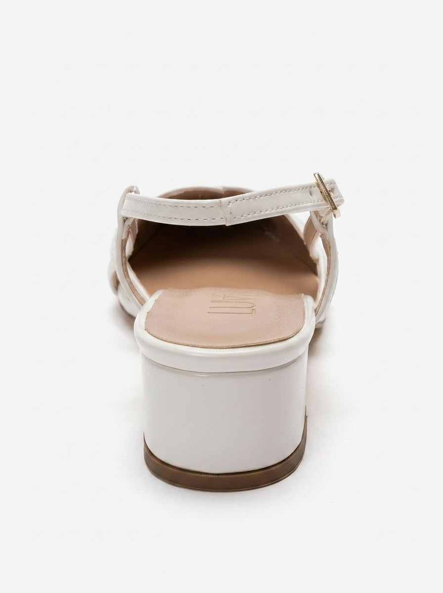 OLENA - White Genuine Leather Block Heel Sandal (Women)