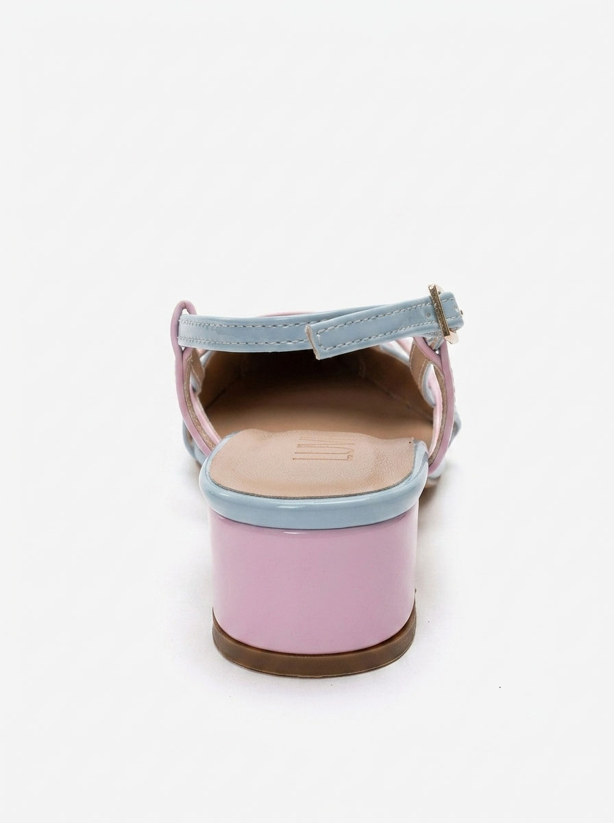 OLENA - Blue And Pink Genuine Leather Block Heel Sandal (Women)