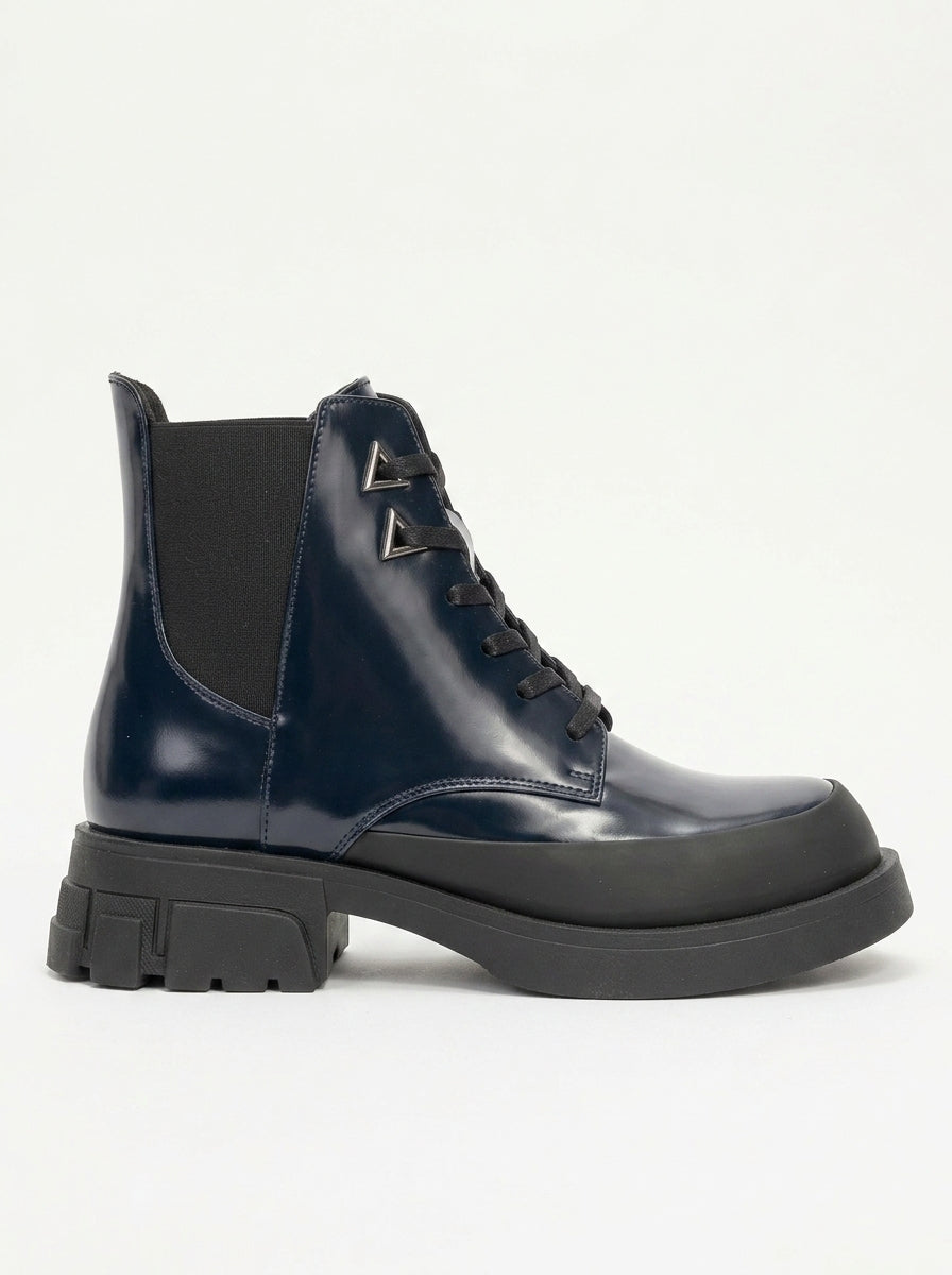 Challo - Bota de Combate Elástica de Patente Azul Marino (Mujer)