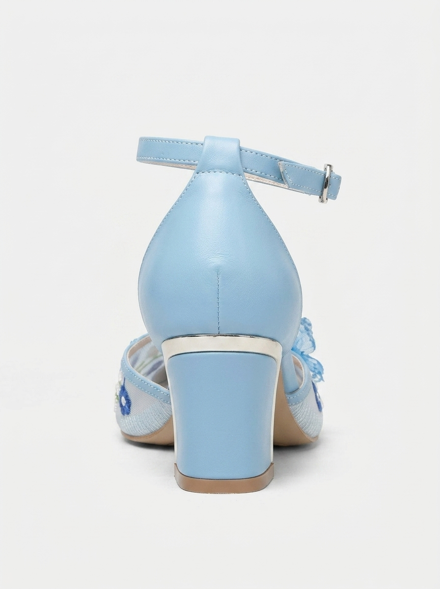 Iry Blue Butterfly Embroidered Mesh Bridal Pumps